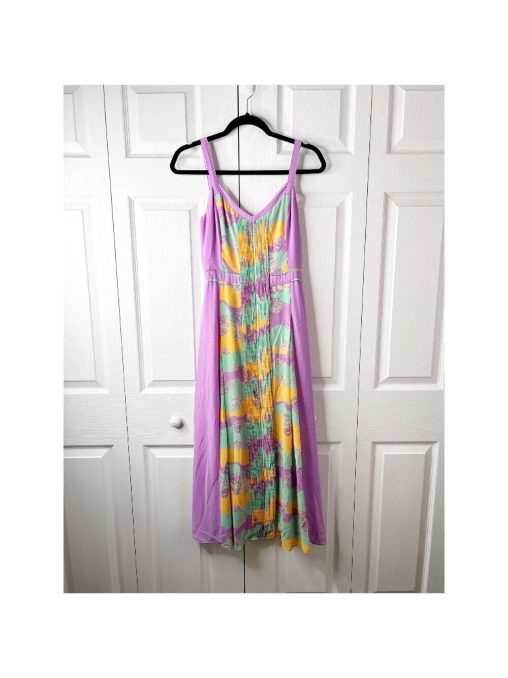 Three Floor Pastel Purple Print Sleeveless Plisse Midi Dress Women's Size 4